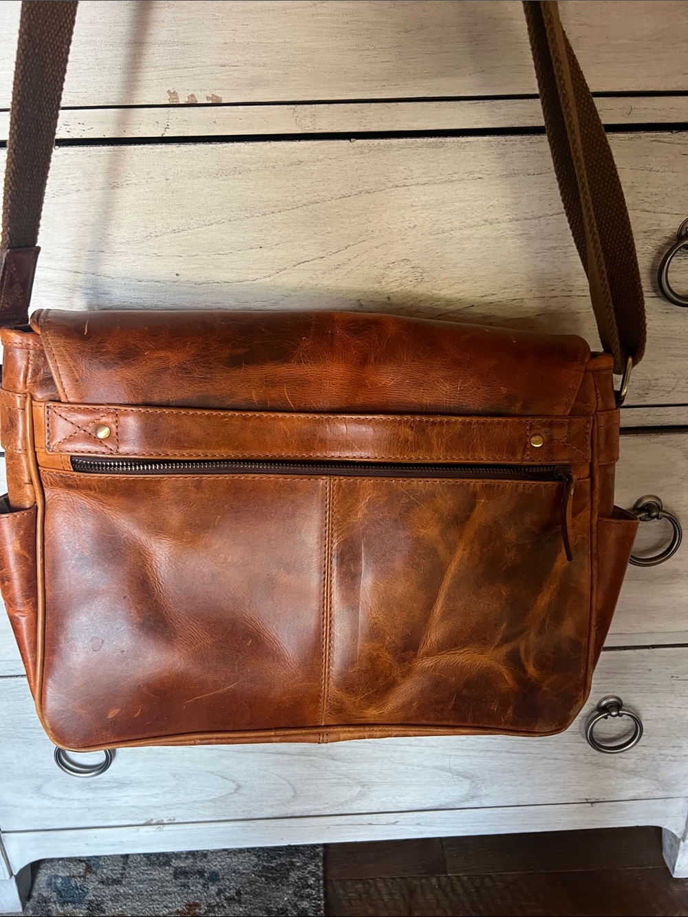 Men's Distressed Leather Messenger Bag - Brown GORGEOUS BAG! - Picture 5 of 5